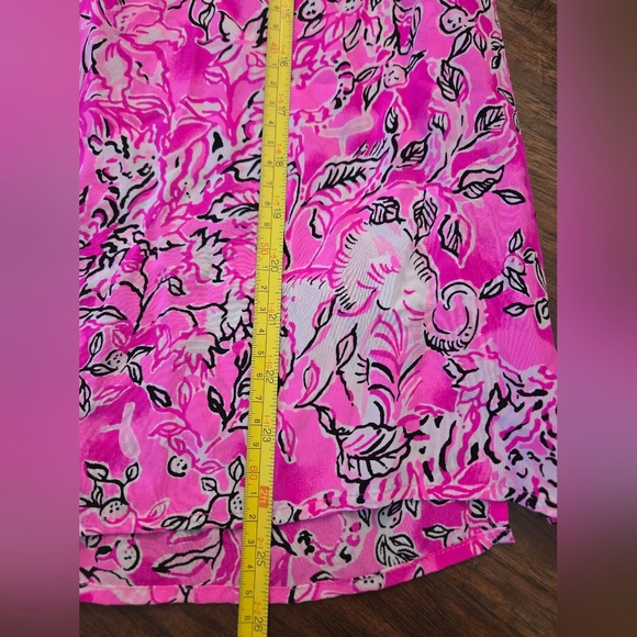 Lilly Pulitzer Pink Patterned Silk Elsa Long Sleeve Blouse Gold Buttons Small - Picture 8 of 10